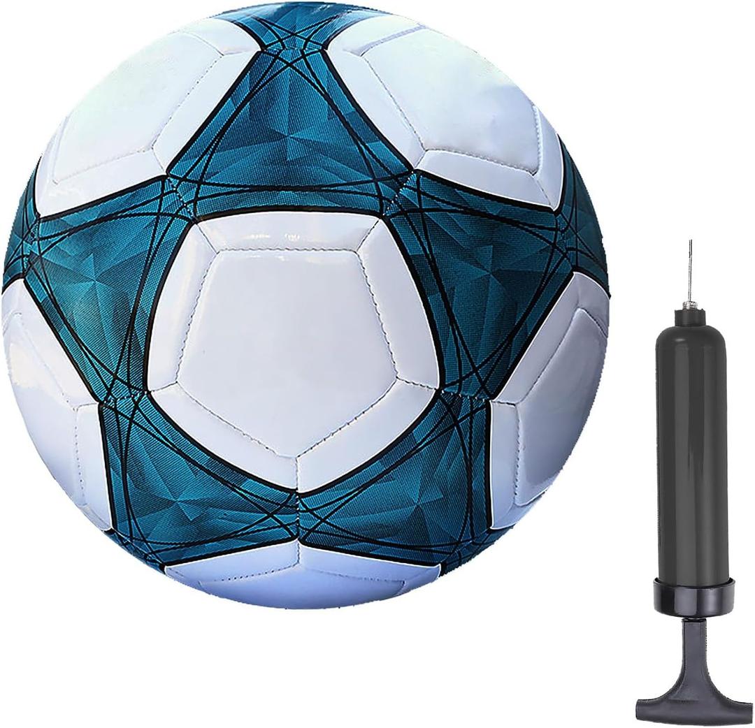 Soccer Ball Size 3,4,5 Soft PU for Practice Training Gift Boys Girls Kid Come with Pump and Needle (Blue)