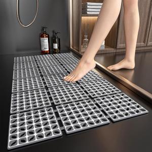 XIYUNTE Shower Mat Non Slip Bath Mat for Tub - 31.5 X 15.7 Inch Bathtub Mat Non Slip Eco-Friendly Durable Easy to Cut and Dry, Dark Grey