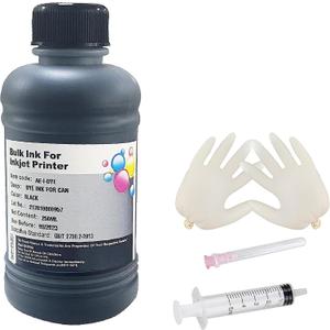Replacement for Canon Black Ink Refill Ink Kit Dye Ink 250ml for Canon Inkjet Printers Refillable Cartridge CISS CIS System (9 oz) with Syringe & Glove