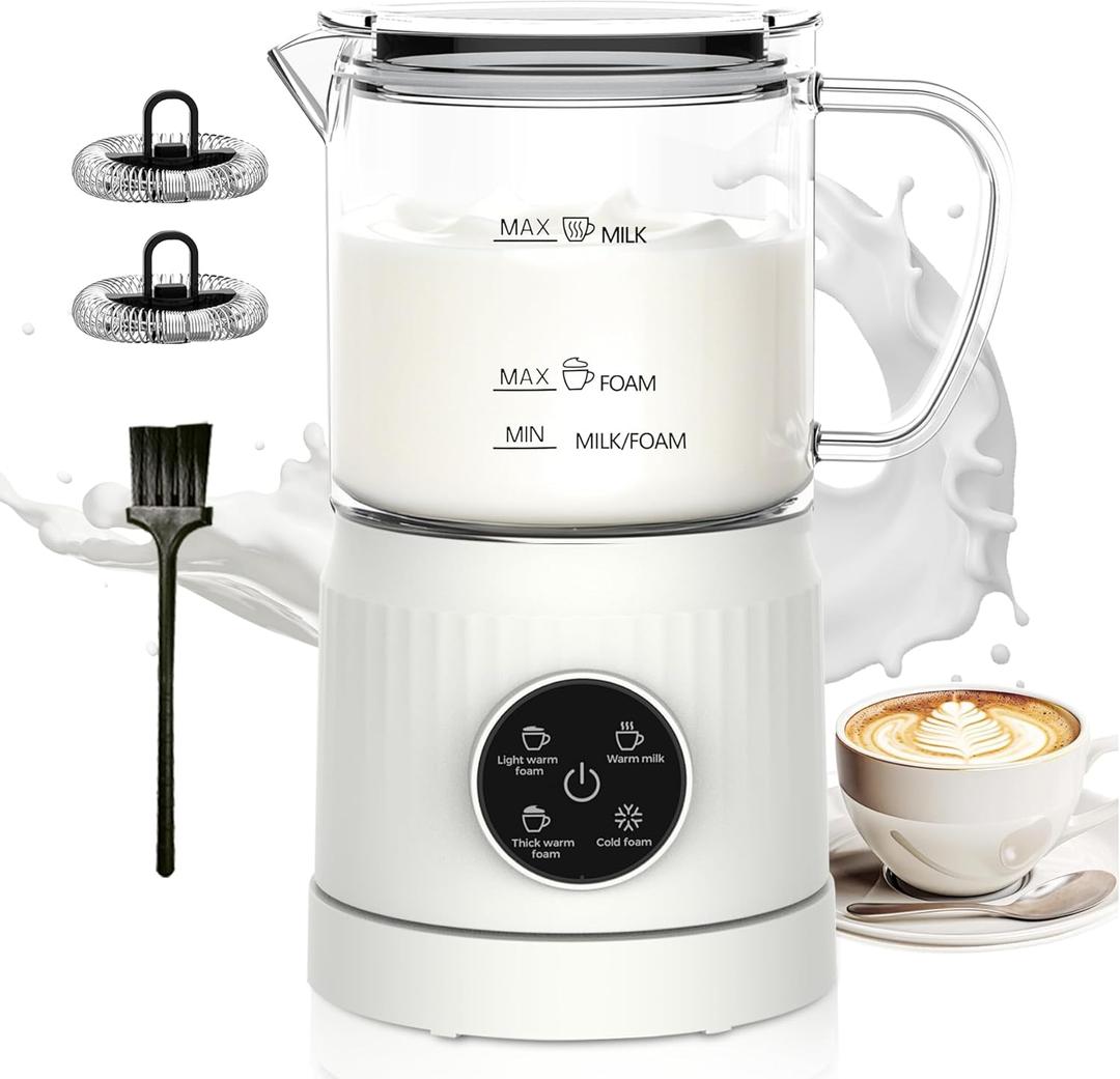 4-in-1 Milk Frother, Electric Milk Frother and Steamer with LED Touch Screen, Non-stick Bottom, Milk Warmer 13.52oz for Lattes, Cappuccinos, and Macchiatos at Home, White