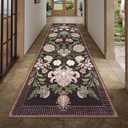 GarveeHome Plum Pink Floral Botanical 2x6 Washable Kitchen Runner Rugs Non Slip Black Purple Vintage Boho Cottage Long Rug for Hallways Bedroom Entryway Bathroom Mat with Rubber Back