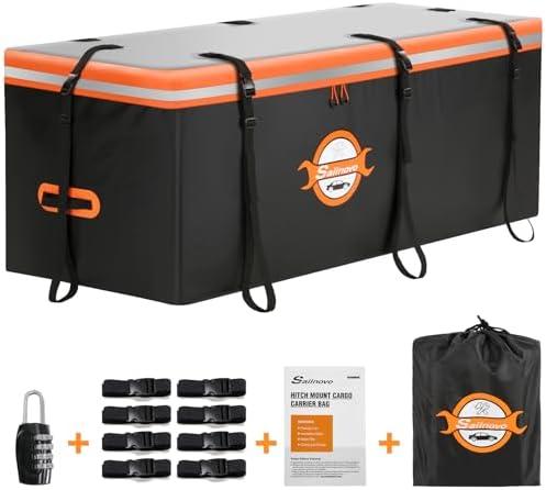 Sailnovo Hitch Cargo Carrier Soft Shell Bag Waterproof 20 Cubic Feet Cargo Bag for Hitch Carrier, PVC Trailer Hitch Storage Bag with 8 Reinforced Straps & Combination Lock & Storage Bag