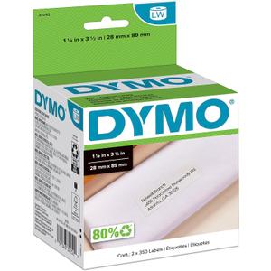 DYMO Authentic LW White Mailing Address Labels, For LabelWriter Label Printers, 1-1/8" x 3-1/2", 2 Rolls of 350 (700 Total)
