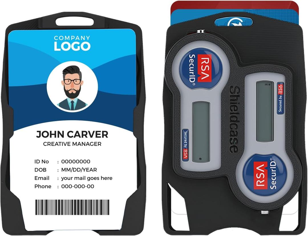 Sheildcase RSA Token Badge Holder, (Holds up to 2 Badges and 2 RSA SecurID Token), Shockproof, Black