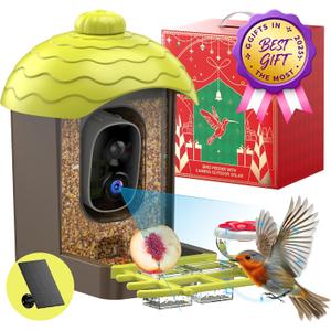 Smart Bird Feeder with Camera Outdoor: 2K Wild Bird Watching Video Cam - Unique Gifts for Nature Lover - Birds House Window at Garden IP66 Solar Charged & Squirrel-Proof Alarm