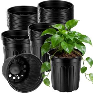 LWWTBS 1 Gallon Plastic Plant Nursery Pot/Pots 65pcs Seedlings Flower Plant Container Seed Starting Pots Flexible Thickened Soft Plastic Garden Seedling Pot with Holes