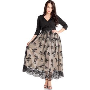 GRAPENT Women's Plus Size Sequin 3/4 Sleeves Evening Gown Party Long Maxi Dress (Champagne Black)