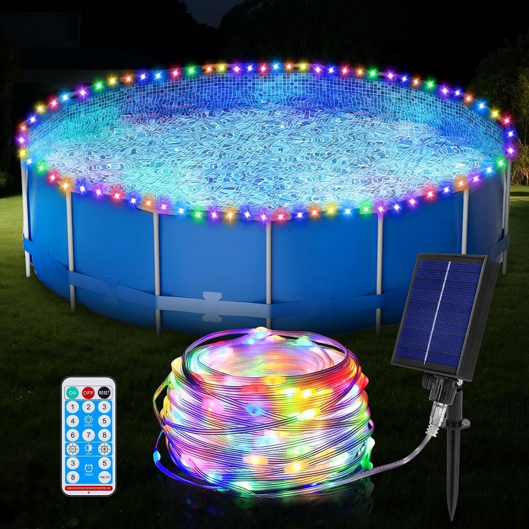 Sumapner 55ft Solar Pool Lights for Above Ground Pools, 150 LEDs Remote IP65 Waterproof Rope Lights, 8 Color Modes, Swimming Frame Pool Decor Accessories for Outdoor Outside Trampoline Camping