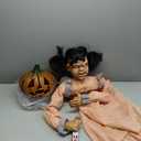 Haunted Hill Farm Lunging Pumpkin Carver Zombie Girl by Tekky, Motion-Activated Talking Halloween Animatronic for Indoor or Covered Outdoor Creepy Halloween Decorations, Plug-in or Battery Operated