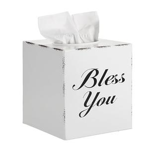 Sumnacon Tissue Box Cover Square, Bless You Tissue Holders, Decorative Tissue Box Holder Open Bottom, Cube Metal Tissue Cover for Bathroom, Bedroom, Living Room, Office, Tabletop, Gift Option, White