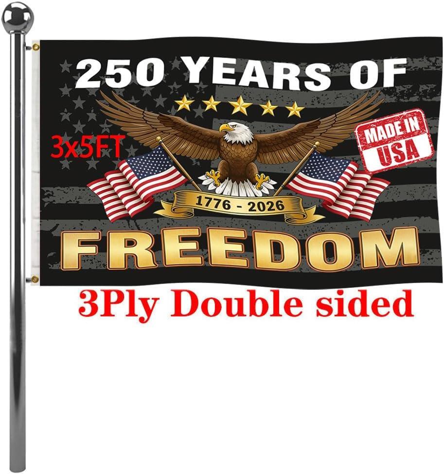 Jayus Double Sided 250th Anniversary American USA Flags 3x5 Outdoor- Vivid Colors 3Ply 1776-2026 250 Years Birthday Patriotic Flags Banners- Heavy Duty 100% Polyester with 2 Brass Grommets