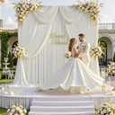 60 ft x 10 ft Wrinkle Free Ivory Backdrop Curtain for Parties, 12 Panels 10ft Polyester Ivory Photo Backdrop Drapes for Graduation Birthday Wedding Party Stage Curtains