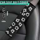 10Pcs Cute Flower Car Accessories Set, Includes Floral Steering Wheel Cover, Seat Belt Covers, Daisy Air Vent Clips, Center Console Armrest Cushion, Cup Coasters for Women Decoration (Black)