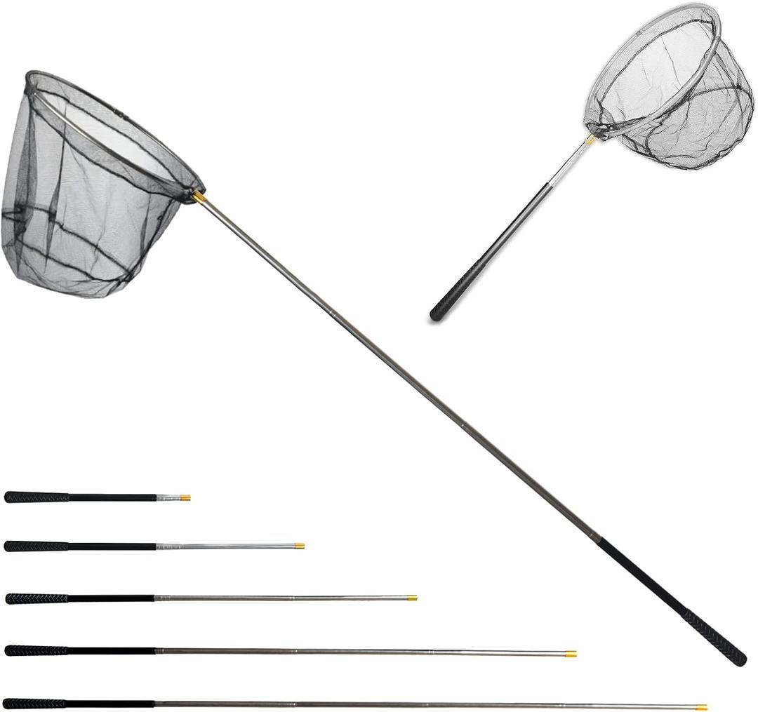 Fishing Landing Net with Aluminum Telescoping Pole 75" Long Handle,Rubber Coated Nylon Mesh,for Steelhead,Salmon,Fly,Kayak,Catfish,Bass,Trout,Shrimp,Crab,for Easy Catch & Release,Extend to 75 Inch