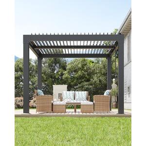 GarveeLife Louvered Pergola 10 ft x10', Outdoor Pergola with Adjustable Louvered Roof, Reinforced Aluminum Frame, Integrated Drainage System, Hardtop Gazebo for Patio, Deck, Gray