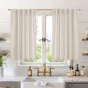 BGment Linen Curtains 40 Inch Length for Kitchen Cafe Window, Short Semi Sheer Drapes Light Filtering with Rod Pocket Back Tab Privacy for Bathroom Window, 2 Panels, 42 X 40 Inch