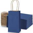 BagDream 50 Pack 3.5x2.4x6.7 Inches Small Kraft Paper Gift Bags with Handles Bulk Mini Party Favor Bags Candy Bags Recyclable Tiny Navy Blue Paper Bag for Samples