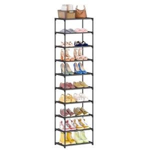 Autonomier 10 Tier Tall Shoe Rack, Non-Woven Fabrics Compact Narrow Shoe Stand Shelf, Vertical Small Space Saving Storage Organizer for Closet Floor, Front Door Entrance, Entryway, Black