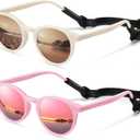 Cute Kids Polarized Sunglasses,Baby Sun Glasses with Strap for Toddler Girls Boys Flexible Round UV Protection