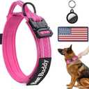 AUBELL Reflective Tactical Dog Collar,Adjustable Military Heavy Duty K9 Collars with Handle and Quick Release Metal Buckle Great for Large Dogs, with Airtag Case and 2 Patches (Pink,Large)