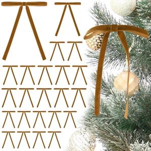 2 x 24 PCS Velvet Christmas Bows for Christmas Tree 5" x 7" Rustic Crafts Gift Velvet Ribbon Bows Twist Tie Bows for Xmas Wreaths Garland (Khaki)