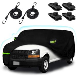 Car Cover for 2003-2026 Chevrolet Express Van/GMC Savana Cargo Van 1500/2500/3500 Regular SWB, Waterproof 210T Sun Rain UV Dust Snow Protection Car Cover with Zipper Door & Windproof Straps