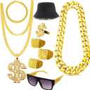 Hip Hop Costume Kit 80s 90s Rapper Accessories, Outfits for Men Women Cosplay Club Old School Themed Party Supplies