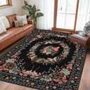 5x7 Area Rug for Living Room: Washable Butterfly Rug Non Slip Stain Resistant Low Pile Soft Modern Indoor Floor Large Carpet for Bedroom Dining Room Home Decor - Black
