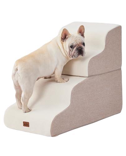 Beige Curved Dog Stairs Ramp for High Beds 22.8" H, 4-Step Dog Steps for Couch Sofa and Chair, Pet Stairs for Cats, Non-Slip Balanced Pet Steps