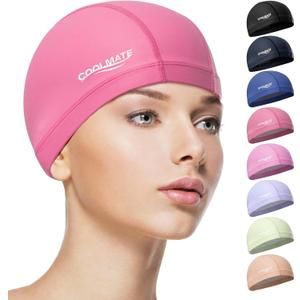 COOLMATE Fabric Swim Cap for Adult Women Men, Silicone Water-Resistant Layer, Cloth Swim Cap Gifts for Swimmers, Lightweight and Comfortable, Perfect for Pool, Beach, Lap Swimming (Dark Pink, M) (Pink, M)