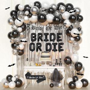 Party Inspo Bride or Die Bachelorette Party Decorations - 128 PCs Till Death Do Us Party Supplies with Fringe Curtain, Balloon, Banner, Veil and Sash for Halloween Gothic Bridal Shower