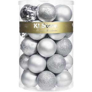 KI Store 34ct Christmas Ball Ornaments Shatterproof Christmas Decorations Tree Balls for Holiday Wedding Party Decoration, Tree Ornaments Hooks included 2.36 (60mm Silver)