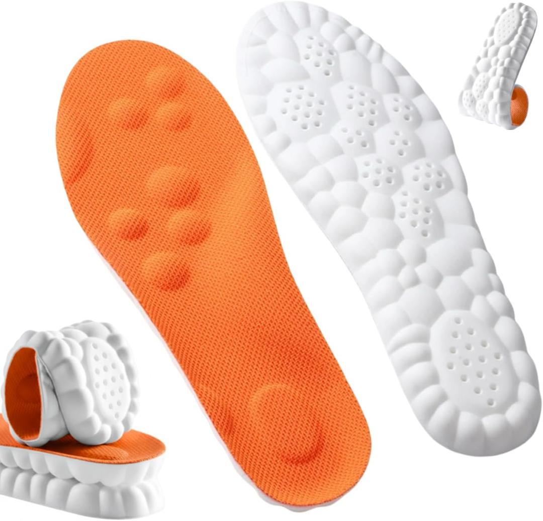 4D Steppers Insoles for Men & Women - Memory Foam Soles Massage Shoe Inserts - Trim to Fit Cloud Insoles for Foot Pain Fatigue Relief (Orange, L)