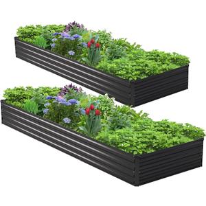 2PCS 9x3x1ft Galvanized Raised Garden Bed Kit,Metal Planter Box for Vegetables,Flowers,Herbs Durable Rust-Resistant Patio Gardening Beds,Black