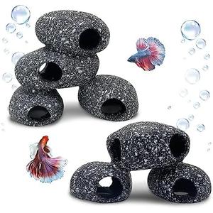 Hamiledyi Cichlid Caves for Aquarium, 2Pcs Betta Rock Hideout Resin Small Fish Shelter Stone Hideaway Fish Hide Decor Accessories Ornaments for Crayfish Aquatic Play Rest