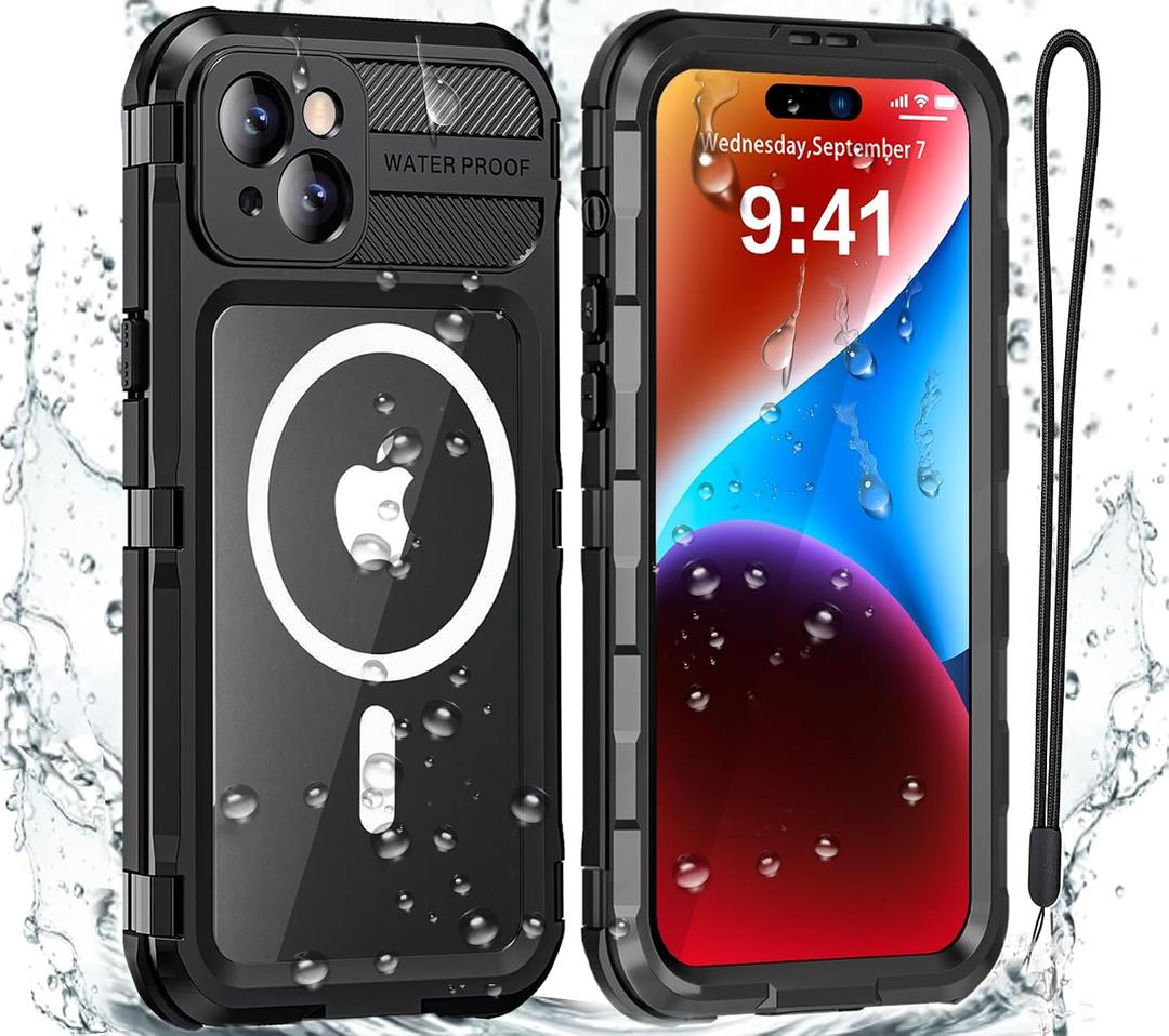 for iPhone 15 Waterproof Case Compatible with MagSafe, Metal Heavy Duty IP68 Underwater Case Built-in Screen Protector, Military Grade Shockproof Full Body Protective Rugged Cover 6.1 inch