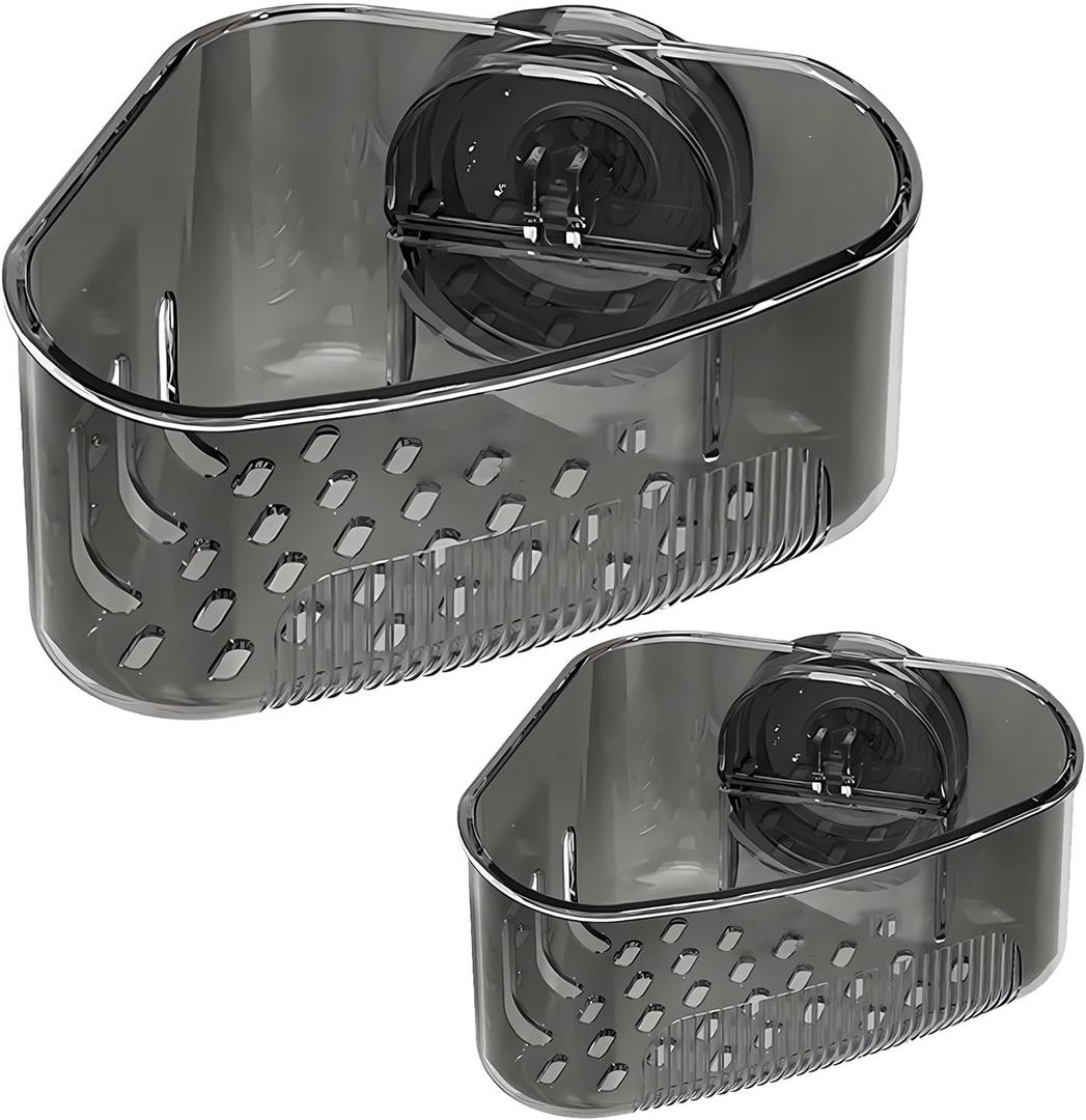 2PCS Sink Organizer Rack for Kitchen for Sponges, Scrubbers, Sink Corner Drain Box,with Adhesive Suction Cup Mount(Black)