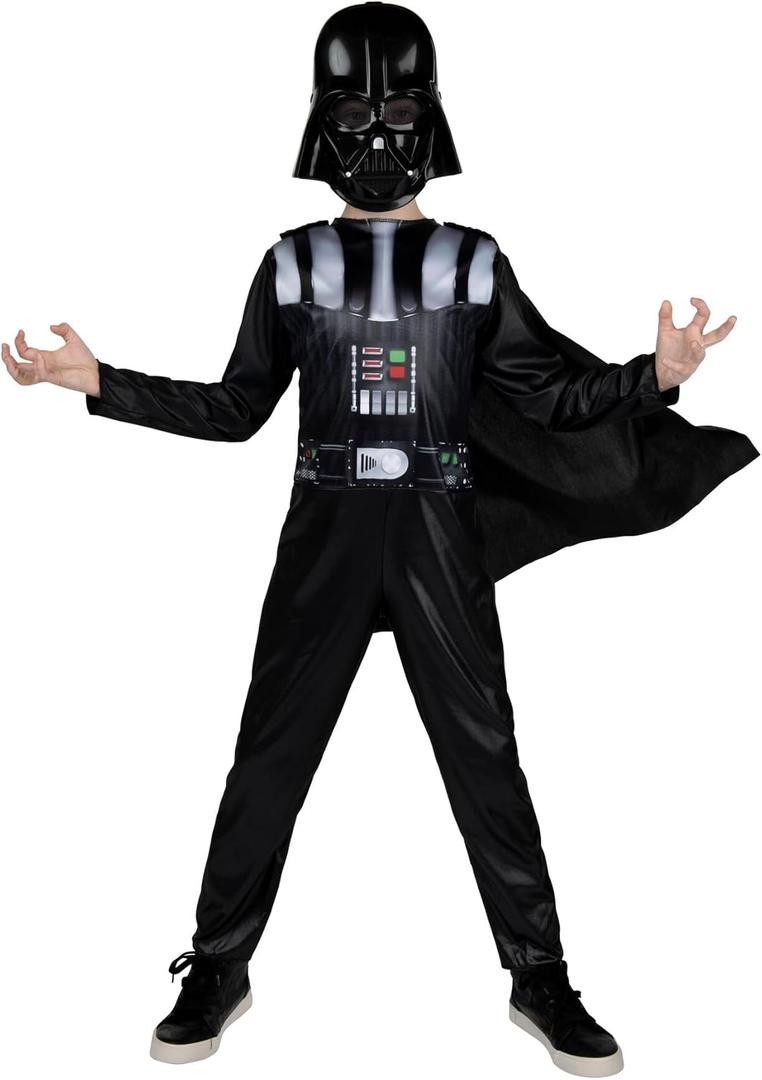 STAR WARS Darth Vader Official Youth Costume - Printed Jumpsuit with Cape and Plastic Mask, Small