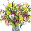 3 Bundles Artificial Fake Wildflowers Silk Flowers with Stems Mixed Colorful Pansies Real Touch Faux Floral Arrangement for Cemetery Vase Fall Home Decor Indoor Party Table Centerpieces Wedding