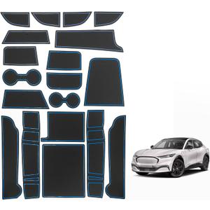 BestEvMod Compatible with Mach E Accessories 2021-2026 PVC Interior Anti Dust Cup Holder Inserts Center Console Liner Mats 18-pcs Set (V3 Blue)