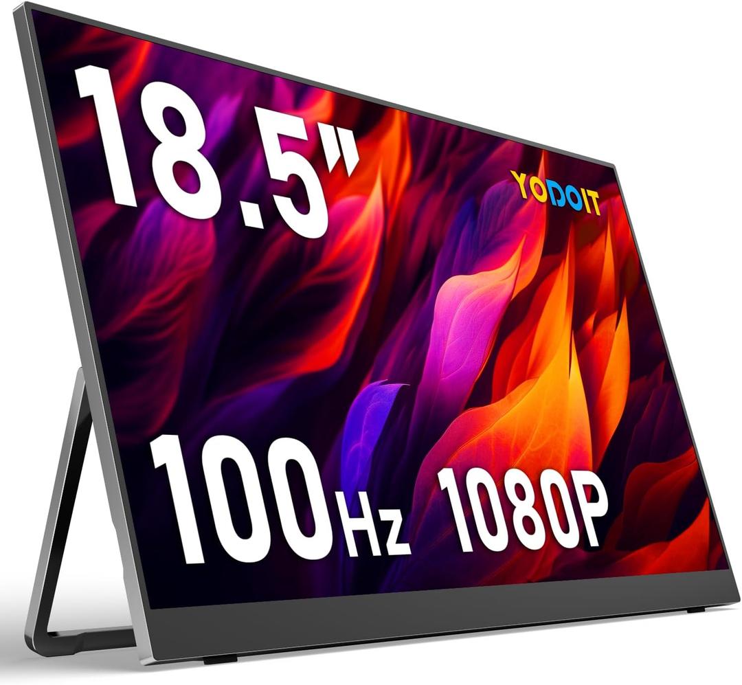 Yodoit Portable Monitor for Laptop 100Hz 18.5" FHD 1080P Screen IPS Display with USB Type C Port and Speakers with Smart Cover Metal Compatible with PC, MacBook, Xbox (Black)