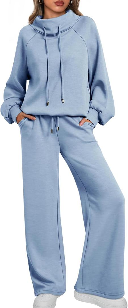 AUTOMET Lounge Sets for Women Sweatsuits 2 Piece Outfits 2026 Fall Drawstring Sweatshirt Wide Leg Sweatpants Tracksuit XL