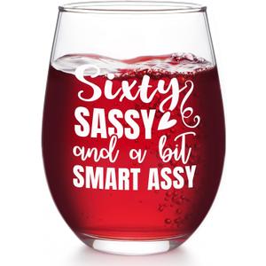 Futtumy 60th Birthday Gifts for Women, 17 OZ Sixty Sassy And A Bit Smart Assy Wine Glass, Gifts for 60th Birthday Women Mom Grandma Wife Daughter Sister Friend Aunt Female, 60th Birthday Gift Ideas