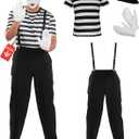 fun shack Mime Costume Men, Mens Mime Costume, Adult Mime Costume, French Mime Costume, Mime Halloween Costume (Medium, Black)