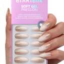 BTArtbox Press On Nails Almond - Champagne Frost, Medium Sparkle Press On Nails with Glue and Adhesive Tabs for Women in 15 Sizes - 30 Soft Gel Glue On Nails Kit