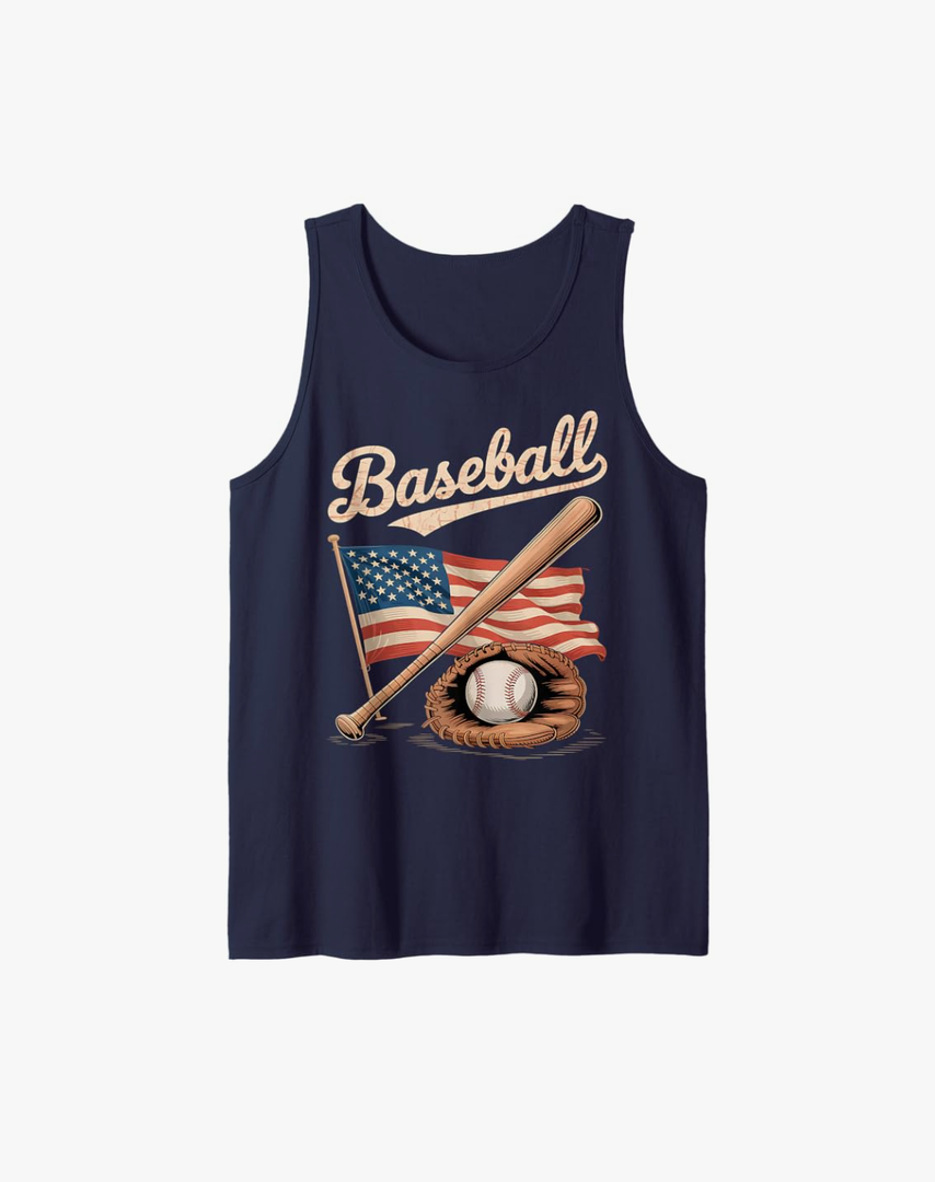 American Flag Baseball Player Bat Fan Catcher Pitcher USA Tank Top Size L,  Black