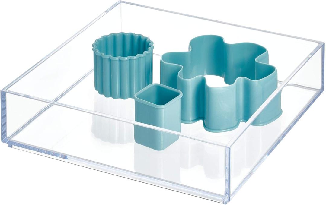 iDesign Clarity Kitchen Drawer Organizer for Silverware, Spatulas, Gadgets - Medium, 8" x 8" x 2", Clear