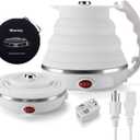 Travel Foldable Electric Kettle - Food Grade Silicone - Meonxy Collapsible Portable Tea Kettle - Boil Dry Protection - Dual Voltage and Separable Power Cord - 555ml - 110/220V