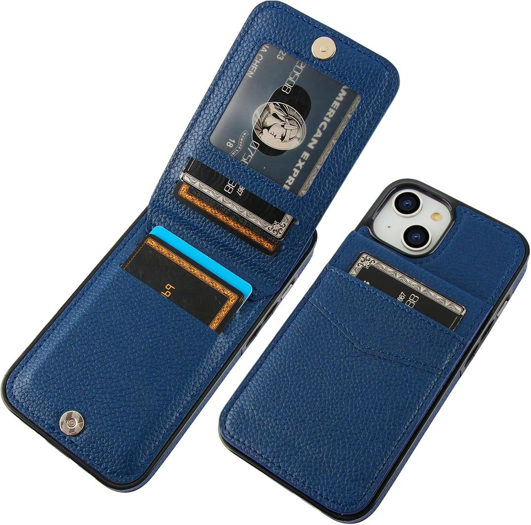 KIHUWEY Compatible with iPhone 14 Case Wallet with Credit Card Holder, Flip Premium Leather Magnetic Clasp Kickstand Heavy Duty Protective Cover for iPhone 14 6.1 Inch (Blue)
