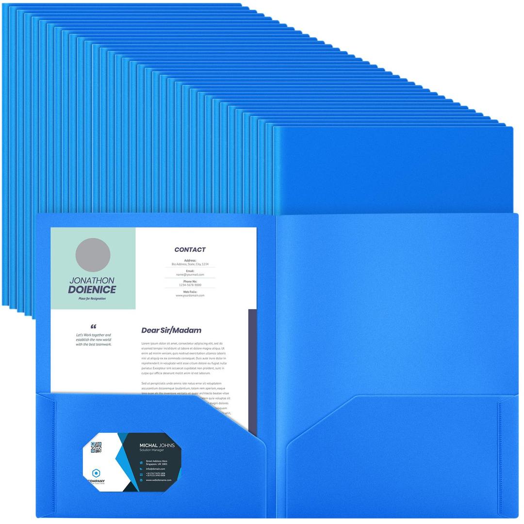 Gueevin 300 Pcs Two Pocket Folders, Heavy Duty Letter Size, Blue